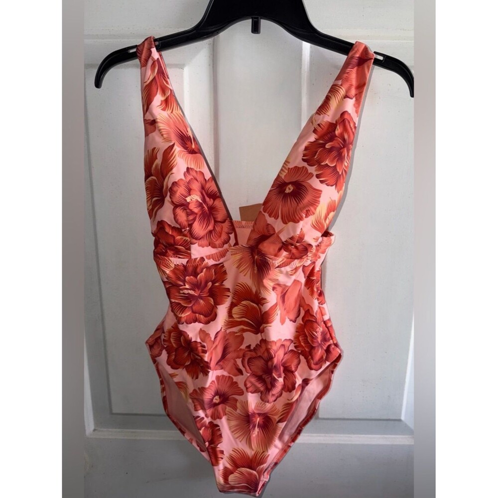 Women’s Shade & Shore Pink Floral One-Piece Swimsuit Size Small NWT